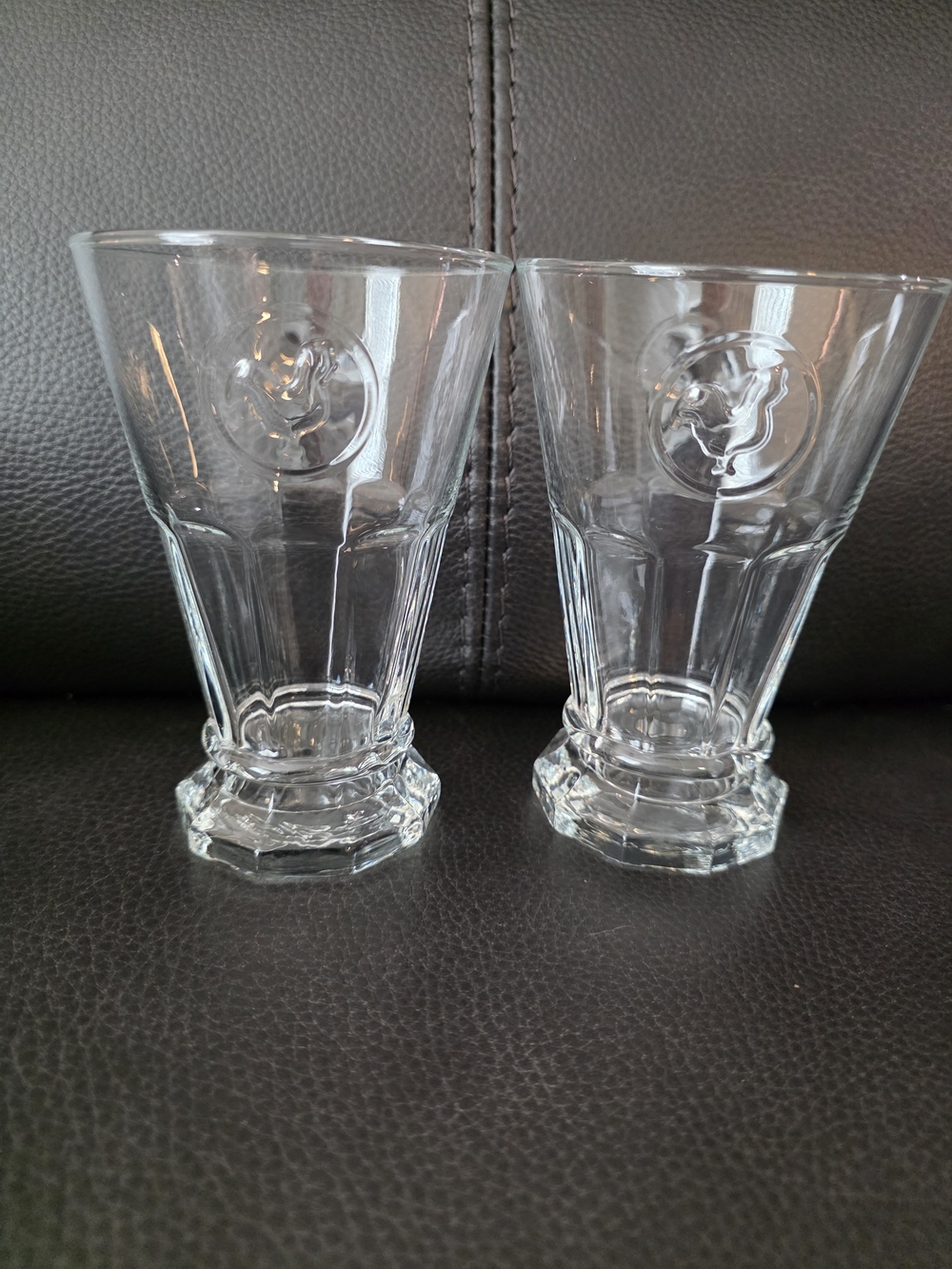 Clear Fluted Glass Tumblers with Medallion Accent - Set of 2